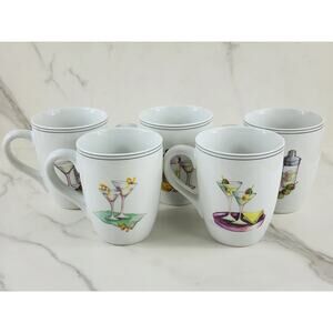Boston Warehouse Coffee Mug Tea Cup 2003 Martini Design 4 1/4" Porcelain x5